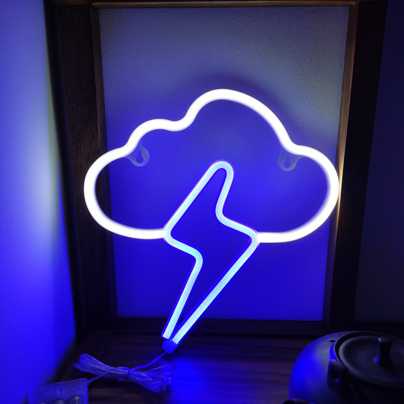 TONGER® White & Blue Cloud With Lightning Wall LED Neon Light Sign –