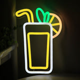 TONGER® Beverage Juice Glass With Lemon Wall LED Neon Sign Light