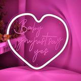 TONGER® Pink Heart With Curving "Baby you just say yes"  Wall LED Neon Sign Light