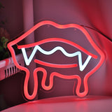 TONGER® Bloodsucker Vampire Lips With Shaped Teeth Wall LED Neon Sign Light