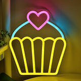 TONGER® Pink Heart Cup Cake Muffin Wall LED Neon Sign Light