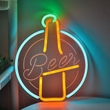 TONGER® Circle With Beer Bottle Wall LED Neon Sign Light