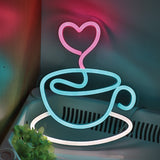 TONGER® Coffee Cup With Heart Wall LED Neon Sign Light