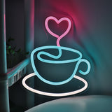 TONGER® Coffee Cup With Heart Wall LED Neon Sign Light