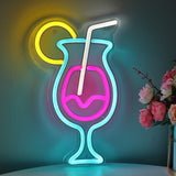 TONGER® Hurricane Cocktail Juice Glass With Lemon  Wall LED Neon Sign Light