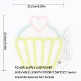 TONGER® Pink Heart Cup Cake Muffin Wall LED Neon Sign Light