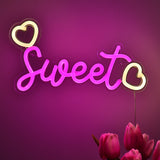 TONGER® Cute Pink Sweet With Double Heart Wall LED Neon Sign Light