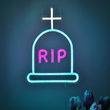 TONGER® Tombstone With R I P Cross Wall LED Neon Sign Light For Halloween Decoration