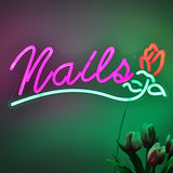 TONGER® Nails With Rose Flower Wall LED Neon Sign Light
