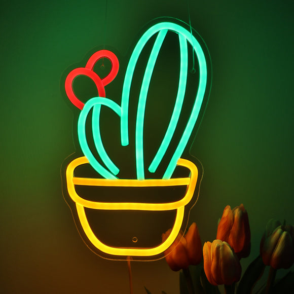 TONGER® Blooming Cactus Planter Wall LED Neon Sign Light