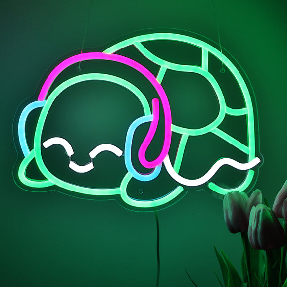 TONGER® Turtle with Headphones Wall LED Neon Sign Light