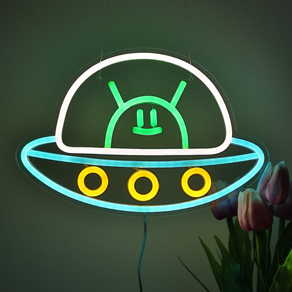 TONGER® Alien in UFO Wall LED Neon Sign Light
