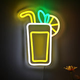 TONGER® Beverage Juice Glass With Lemon Wall LED Neon Sign Light