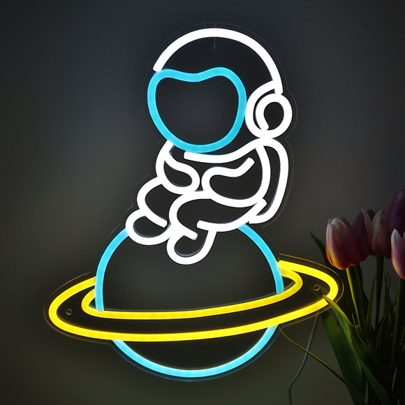 TONGER® Astronaut Sit on Earth Wall LED Neon Sign Light