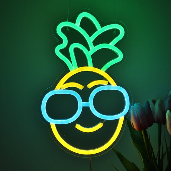 TONGER® Pineapple Wear Sunglasses Wall LED Neon Sign Light