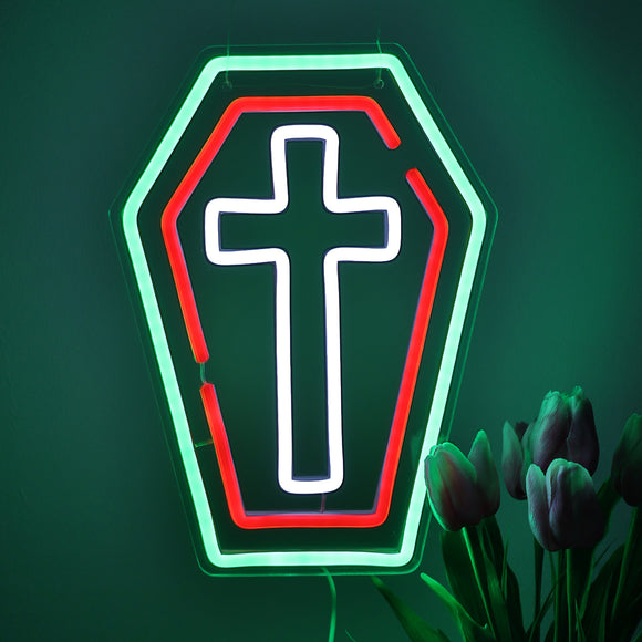 TONGER® Cross Coffin Wall LED Neon Sign Light