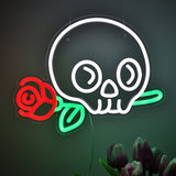 TONGER® Skull With Rose Flower Wall LED Neon Sign Light