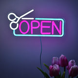 TONGER® Hair Salon Sissors With Open Wall LED Neon Sign Light