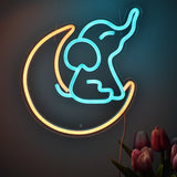 TONGER® Elephant Sit on Moon Wall LED Neon Sign Light