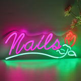 TONGER® Nails With Rose Flower Wall LED Neon Sign Light