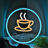 TONGER® Coffee Cup With Circle Wall LED Neon Sign Light