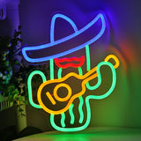 TONGER® Cactus With Cowboy Hat Guitar Wall LED Neon Sign Light