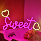 TONGER® Cute Pink Sweet With Double Heart Wall LED Neon Sign Light