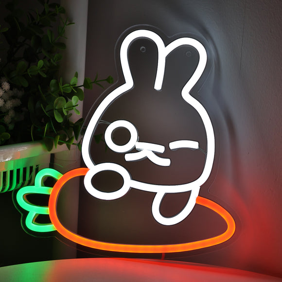 TONGER® Rabbit Carrot Wall LED Neon Sign Light