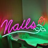 TONGER® Nails With Rose Flower Wall LED Neon Sign Light