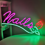TONGER® Nails With Rose Flower Wall LED Neon Sign Light