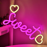 TONGER® Cute Pink Sweet With Double Heart Wall LED Neon Sign Light