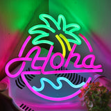 TONGER® Aloha With Coconut Tree Sea Wave Wall LED Neon Sign Light