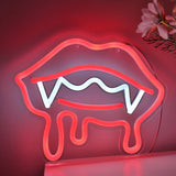 TONGER® Bloodsucker Vampire Lips With Shaped Teeth Wall LED Neon Sign Light