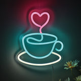 TONGER® Coffee Cup With Heart Wall LED Neon Sign Light