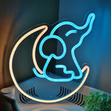 TONGER® Elephant Sit on Moon Wall LED Neon Sign Light