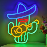 TONGER® Cactus With Cowboy Hat Guitar Wall LED Neon Sign Light