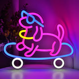 TONGER® Glasses-Wearing Skateboarding Dog Wall LED Neon Sign Light