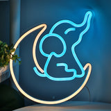 TONGER® Elephant Sit on Moon Wall LED Neon Sign Light