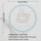 TONGER® Coffee Cup With Circle Wall LED Neon Sign Light
