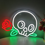 TONGER® Skull With Rose Flower Wall LED Neon Sign Light