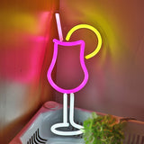 TONGER® Hurricane Cocktail Juice Glass With Lemon Wall LED Neon Sign Light