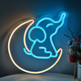 TONGER® Elephant Sit on Moon Wall LED Neon Sign Light