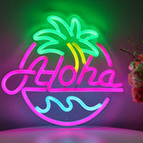 TONGER® Aloha With Coconut Tree Sea Wave Wall LED Neon Sign Light