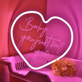 TONGER® Pink Heart With Curving "Baby you just say yes"  Wall LED Neon Sign Light