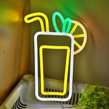 TONGER® Beverage Juice Glass With Lemon Wall LED Neon Sign Light