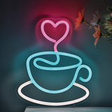 TONGER® Coffee Cup With Heart Wall LED Neon Sign Light