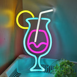 TONGER® Hurricane Cocktail Juice Glass With Lemon  Wall LED Neon Sign Light