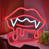 TONGER® Bloodsucker Vampire Lips With Shaped Teeth Wall LED Neon Sign Light