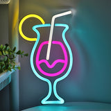 TONGER® Hurricane Cocktail Juice Glass With Lemon  Wall LED Neon Sign Light