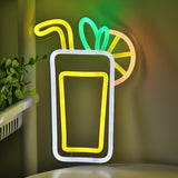 TONGER® Beverage Juice Glass With Lemon Wall LED Neon Sign Light